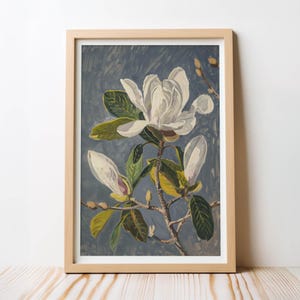 Magnolia Wall Art Print, Soft Elegance Painting Floral Printable, White Magnolia Flower Artwork, Shabby Chic Cottagecore, Digital Download