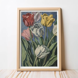 Tulips Wall Art Painting Print, Tulip Beauty Forever, Botanical Colourful Spring Floral Wall Art, Vintage, Garden Inspired, Digital Download