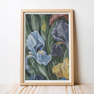 Iris Floral Botanical Wall Art Print, Vintage Iris Bloom Painting, Iris Flower Painting Floral Nature Home Decor, Digital Download