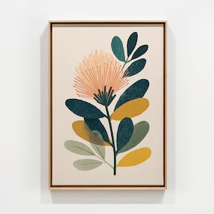 Banksia Botanical Golden Leaf Wall Art, Australian Native Flower Gouache Painting, Modern Boho Home Decor, Minimalist Art, Digital Download