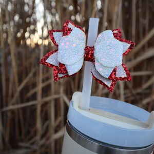 Stanley Tumbler Bow Topper white and Red Straw Topper Bow Stanley Cup Bow Straw Bow Topper flower topper  Stanley Accessories