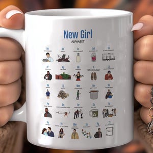 New Girl TV Show Coffee Mug: Jess Day Alphabet, 11 oz Ceramic