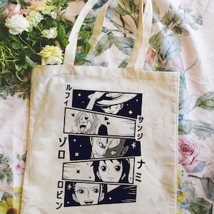 Póster de manga de dibujos animados retro, pieza uno, regalo kawaii, regalo de anime, bolsa de algodón