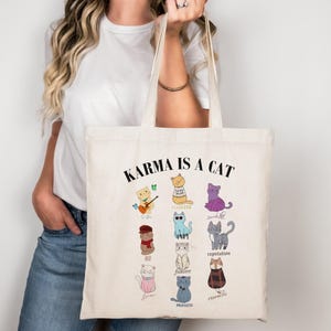 Karma ist eine Katze, die Katzentour, Musik-Liebhaber-Geschenk, Konzertgeschenk, lustiger Katzenliebhaber, Mädchen-Geschenk Baumwolltasche