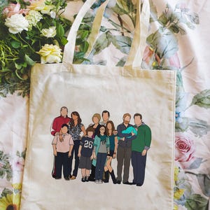Modern Family Cast Cartoon Drawing TV Show Cotton Tote Bag