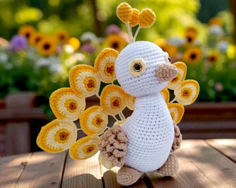 Patrón de pavo real a crochet: elegante pájaro amigurumi (Descarga PDF)
