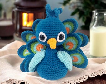 Patrón de pavo real amigurumi: Peluche colorido DIY (Descarga PDF)