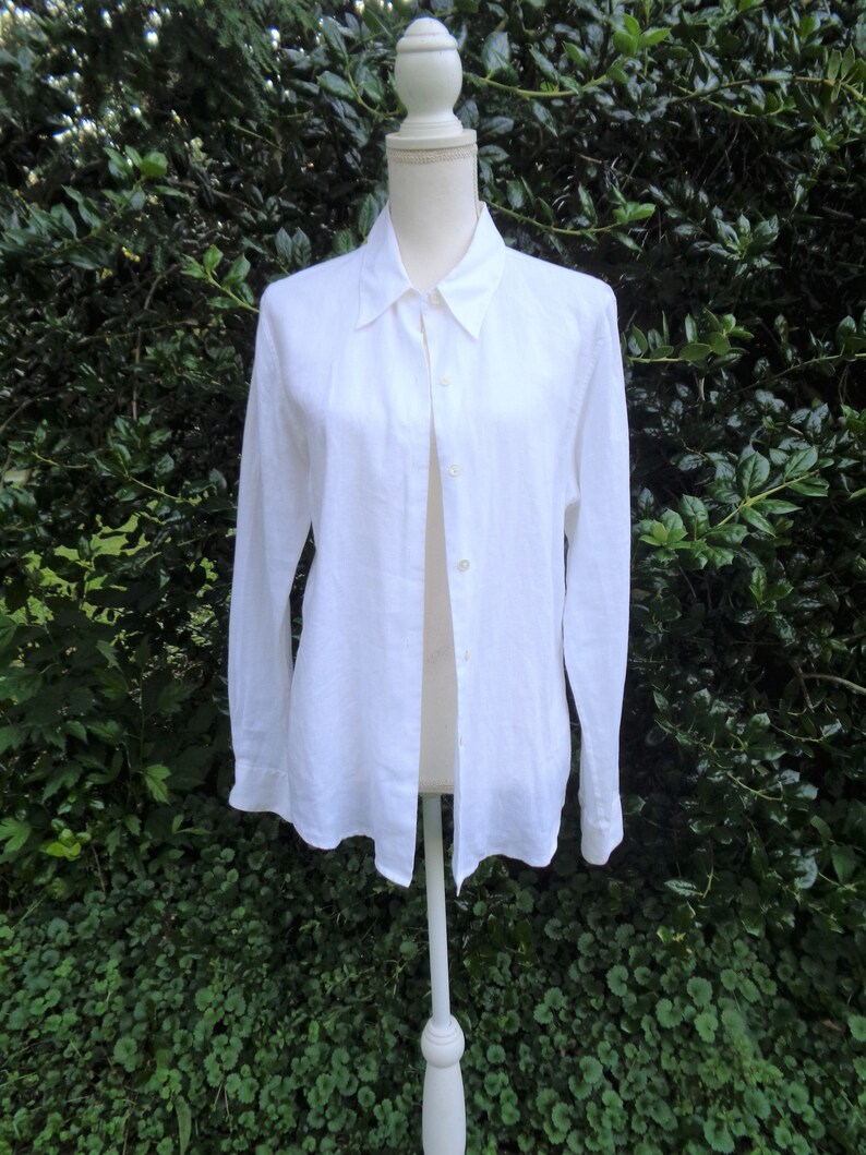 90s White LInen Blouse Size Medium Ann Taylor Collared Blouse Classic Minimalist