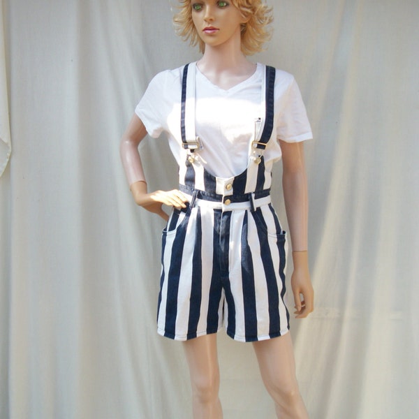 80s Denim Stripe Overall Shorts size Small