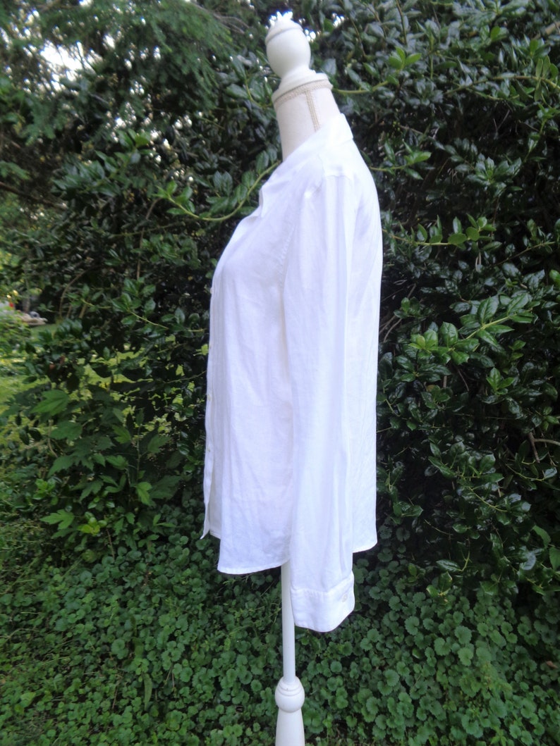90s White LInen Blouse Size Medium Ann Taylor Collared Blouse Classic Minimalist