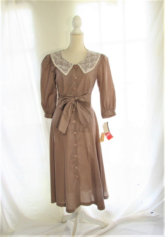 70s Prairie Dress/ Size Small Extra Small/ Lace Co