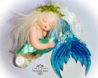 OOAK Polymer Clay Mermaid sleeping Fairy Mermaid