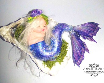 OOAK Polymer Clay Mermaid sleeping Fairy Mermaid