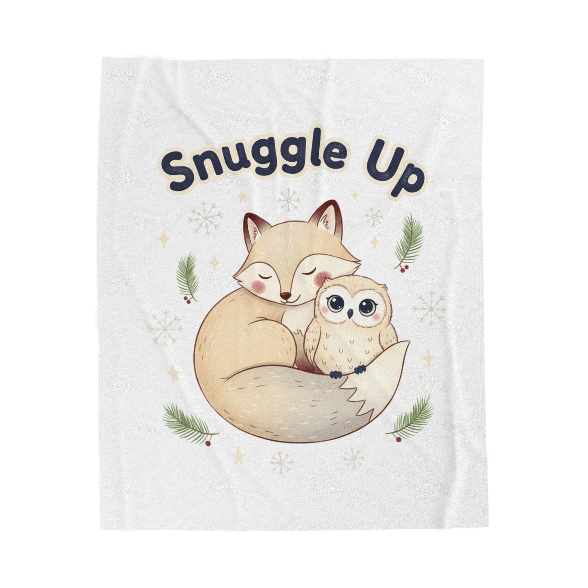 Snuggle Up Fox & Owl Velveteen Plush Blanket | cute winter animal, cozy woodland