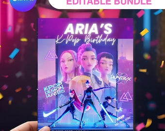 Kpop Demon Hunter Birthday Invitation | Editable Party Bundle (Digital Download)