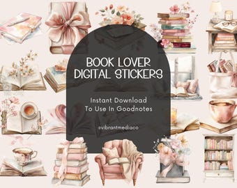 Book Lover Digital Stickers | Vintage Watercolor Coquette Stickers | Reading Journal | GoodNotes Planner