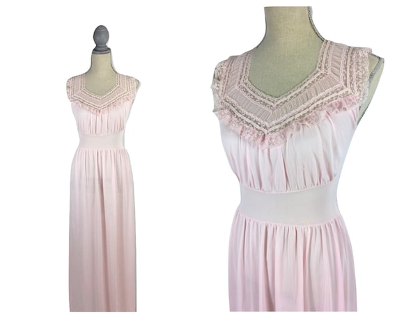 Vintage 1940's Soft Pink Lace Nightgown Lingerie S
