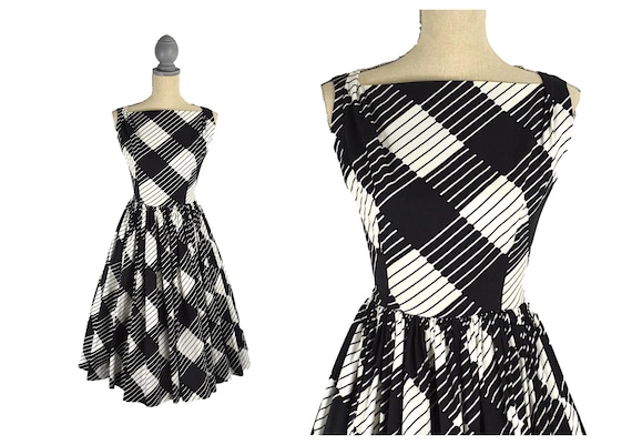 Vintage 1950's Mode O Day Black and White Cotton F