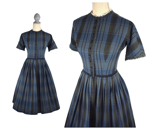 Vintage 1950's L'Aiglon Blue Plaid dress XS