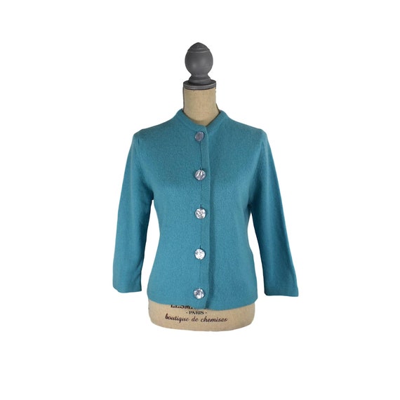 Vintage 1950's Blue Knit Cardigan Sweater Sz M