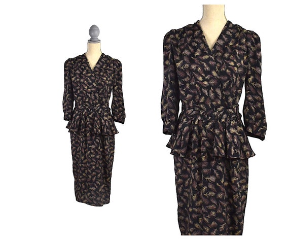 Vintage 1980's does 40's Rayon Peplum Feather Nove