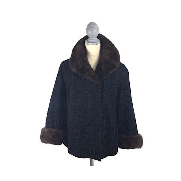 Vintage Curly Lamb & Mink Swing Jacket M