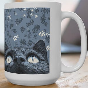 Cat - Whimsical Black Cat Mug, 15oz, Unique Cat Lover Gift, Halloween Mug, black cat coffee cup, black cat tea cup, cat lover gift mug