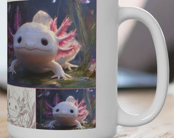 Ajolote - Arte, 15 oz, taza de café rosa con ajolote, taza artística con ajolote, regalo para amantes del ajolote, taza de café caprichosa con ajolote, taza de té con ajolote