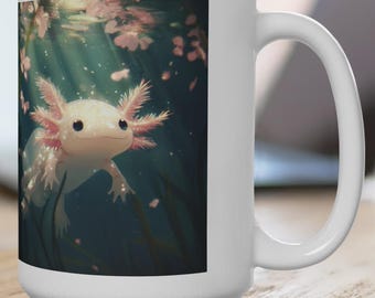 Ajolote - Rosa, 15 oz, Taza de café con ajolote rosa, Regalo para amantes del ajolote, Taza de ajolote kawaii, Taza de té con ajolote, Taza de café con ajolote rosa