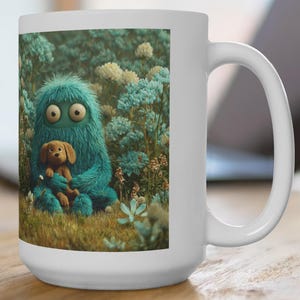 Little Monsters - Puppy - 15oz, Blue Monster & Puppy Dog Design, Little Monsters Collection, dog lover gift, monster coffee cup, monster cup