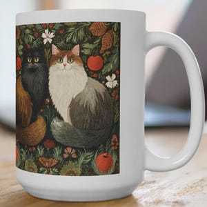 Cat - Orchard - 15oz, cat coffee mug, cat coffee cup, cat tea cup, feline lover mug, cozy cat mug, cat lovers gift, whimsical cat design