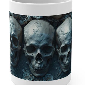 Gothic - Skulls Mug, 15oz, Dark Skull Coffee Cup, Halloween Drinkware, Creepy Skeleton Tea Mug, Gothic Skull Coffee Mug, Gothic Art Mug