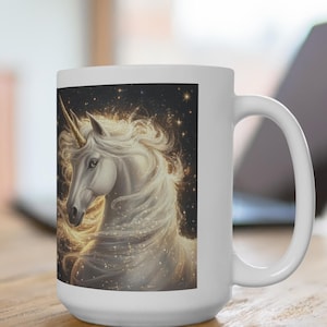 Unicorn - White - 15 oz, unicorn coffee mug, celestial coffee mug, mug for unicorn lovers, fantasy drinkware, mystical unicorn gift