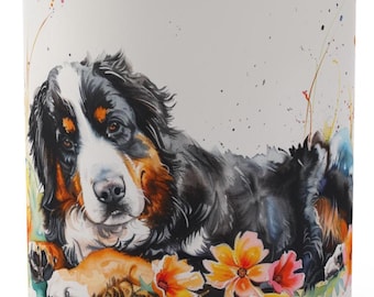 Hundraser - 450 g, Berner sennenhund kaffemugg, Bernermugg med blommor, Kaffemugg med husdjursporträtt, Berner sennenhund present, Hunddekor