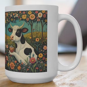 Kuh - Weide - 15 Unzen, Schwarzweiss-Kuhkaffeetasse, Kaffee trinkende Kuhtasse, lustige Kuhkaffeetasse, Milchkuhkaffeetasse, wunderliche Kuhtasse