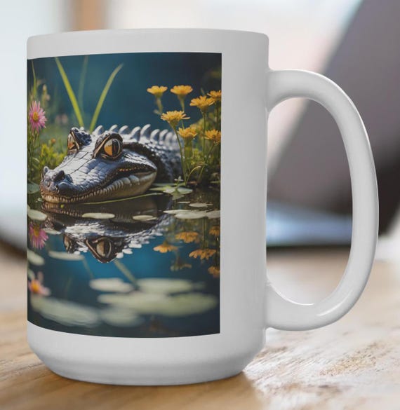 Alligator Swamp, 15oz, reptile lover, unique, wildlife, sassy alligator  art, cheeky, playful, sassy alligator, gator coffee mug, quirky