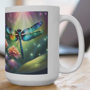 Dragonfly - Flowers, 15oz, dragonfly coffee mug, beautiful dragonfly cup, garden lover gift, insect lover mug, nature art cup