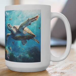 Turtle - Sea turtle, 15oz, marine life mug, beach lover gift, coastal coffee cup, turtle art mug, sea turtle tea cup, nature coffee cup,