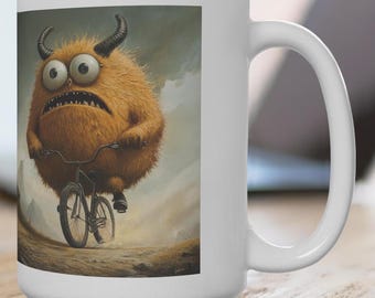 Kleine Monster - Fahrrad - 15 Unzen Becher, niedliches Monster, Monster Geschenkidee, Radfahren Humor, Neuheit, Wohlfühlgeschenk, Fahrrad fahren, schrulliges Geschenk,