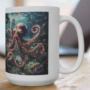 Octopus - Coral, 15oz, octopus coffee mug, nautical coffee cup, deep sea creature mug, ocean lover gift, marine life coffee mug