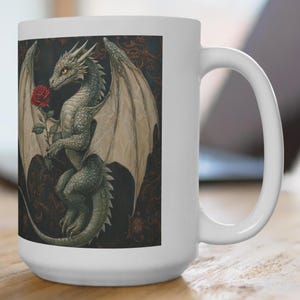 Dragon - Rose - 15 oz, dragon coffee mug, gothic mug, fantasy coffee mug, dark romantic mug, mythical cup, medieval, dragon lover, unique,
