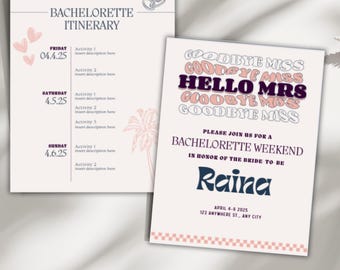 Retro Beachy Bachelorette Invitation & Itinerary Template (Digital)