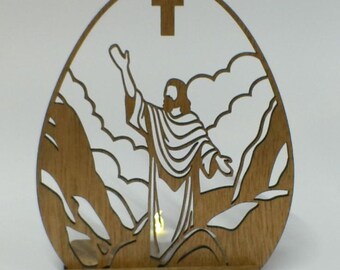 Laser Cut Wood Jesus Candle Holder | Resurrection Scene, Christian Home Decor