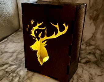 Laser Cut Wooden Deer Lantern, Rustic Woodland Cabin Decor, LED Tea Light Holder