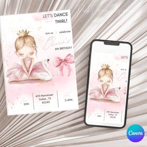 Customizable Ballerina Birthday Invitation, DIY Modern Ballet Girl Party Invite, Tutu Dress Digital Template
