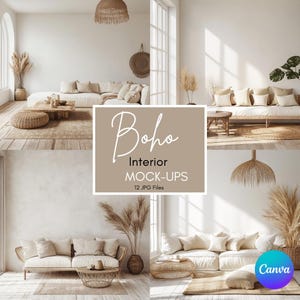Boho-inredningsmockuppaket för rum | Tom väggkonst, stockbild | Modern inredning, tom väggmockup