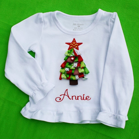 Items similar to PERSONALIZED Ribbon Christmas Tree shirt Girl Baby 6m
