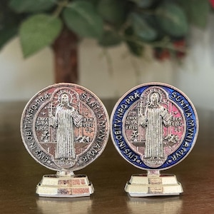 St. Benedikt Medaille, katholisches Geschenk, Mini St. Benedikt Medaillenständer, Exorzismus Medaille