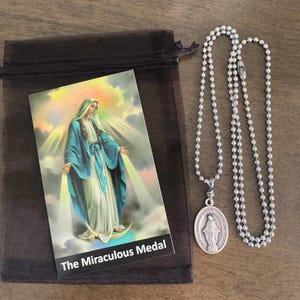 Collar milagroso, Medalla milagrosa, Protección católica, Tarjetas de oración y bolsa de regalo, Hombres/Mujeres