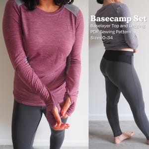 Basecamp Set - PDF Sewing Pattern, Size Inclusive 0-34, merino wool baselayers, plus size activewear, MYOG, knit hiking or running top